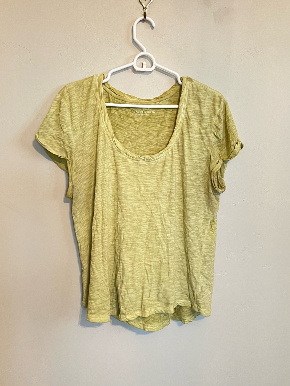 Anthropologie Pilcro Lime Green Yellow Heathered Knit Cotton Scoop Neck Tee XL